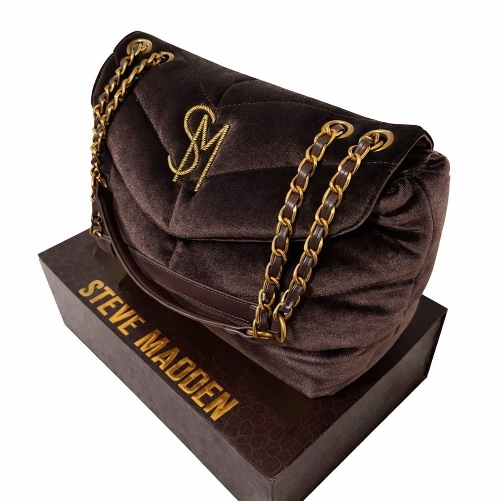 Viral Steve Madden B. Coleman Quilted Velvet Shoulder Bag – Chocolate Brown